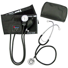 This blood pressure and stethoscope kit includes an allheart standard blood 